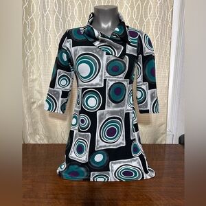 Papillon Blanc Black and Teal Geometric Mini Dress